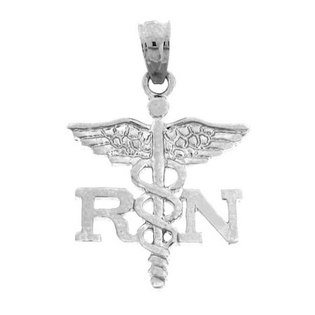 18K White Gold R.N. Registered Nurse Pendant - 22 mm