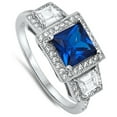 thumbnail image 4 of Square Blue Simulated Sapphire Halo Wedding Ring .925 Sterling Silver Band CZ Female Size 5, 4 of 4