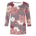 thumbnail image 4 of Zedker Womens Tops 3/4 Sleeve Shirts Round Neck Loose Casual Floral Print Blouses Tshirts Green Plus XXL, 4 of 4