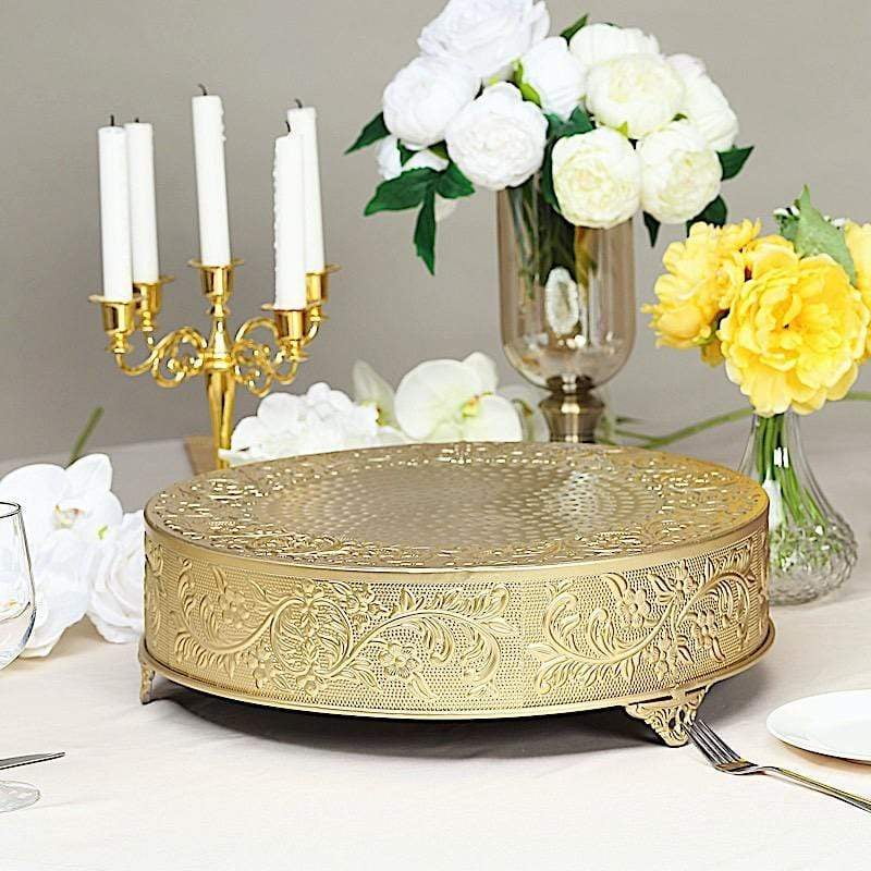 GOLD 14" wide Round Floral Embossed Cake Stand Cupcake Display Wedding Party 