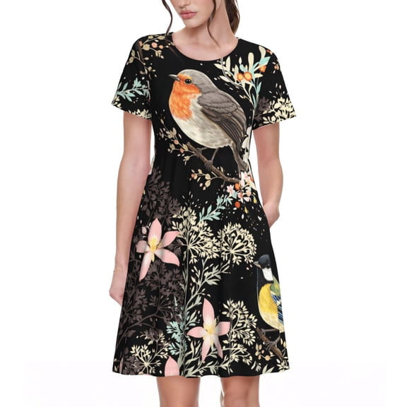 Floral Songbird Women's Dresses Short Sleeve Nightdresses for Summer