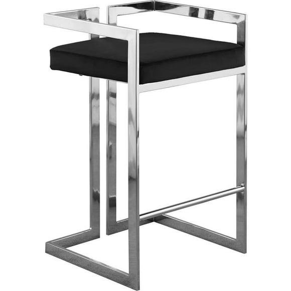 Meridian Furniture Ezra Tabouret de Comptoir en Velours 27"H Noir (Ensemble de 2)
