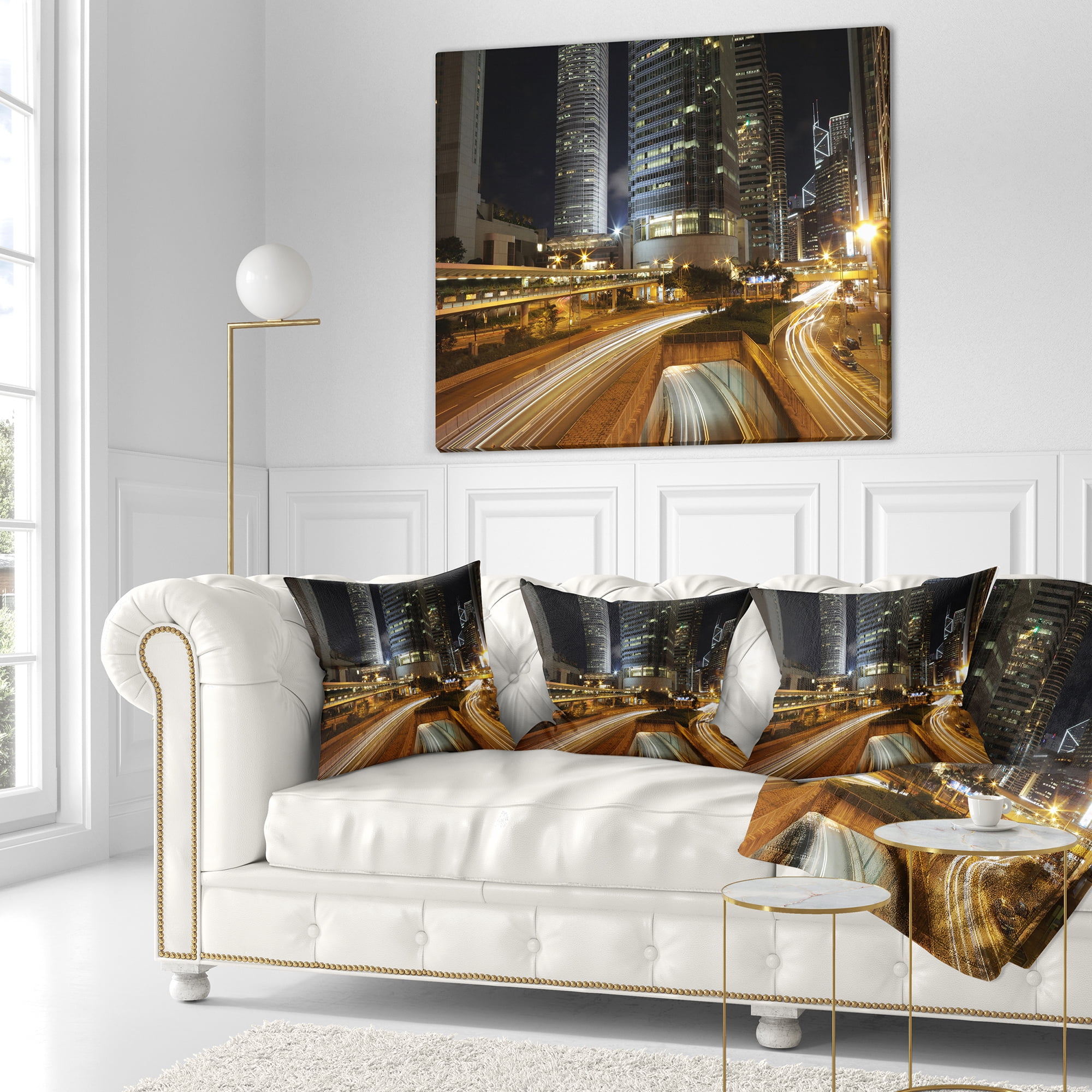 Designart Skyscrapers and Busy Traffic - Cityscape Throw Pillow - 16x16