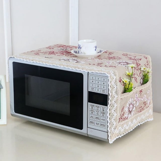 Anti-Slip Microwave Oven Dust Cover Decorative Appliance Cover with Pockets-f-