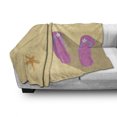 thumbnail image 3 of Flip Flop Soft Flannel Fleece Blanket, Pinky Beach Thong and Starfish on Grainy Looking Sands by the Waves, Cozy Plush for Indoor and Outdoor Use, 50" x 60", Seafoam Pink and Cream, by Ambesonne, 3 of 6