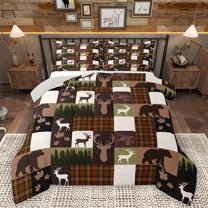 Homewish Safari Deer Silhouette Bedding Comforter Set,Rustic Western Farmhouse Twin Comforter Sets,Patchwork Geometric Checkered Bedding Set For Boys Teens,Ultra Soft Home Decor Reversible,2-Piece