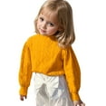 thumbnail image 2 of LZHGirlshop Baby Girls Tops Toddler Cotton Knit Pullovers Kids Crochet Ruffle Puff Sleeve Blouses Jumper,Yellow,Yellow 8-9, 2 of 8