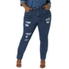 MODA NOVA Juniors' Plus Size Solid Zip Fly Mid-Rise Skinny Slim Jeans Pants Navy Blue 2X