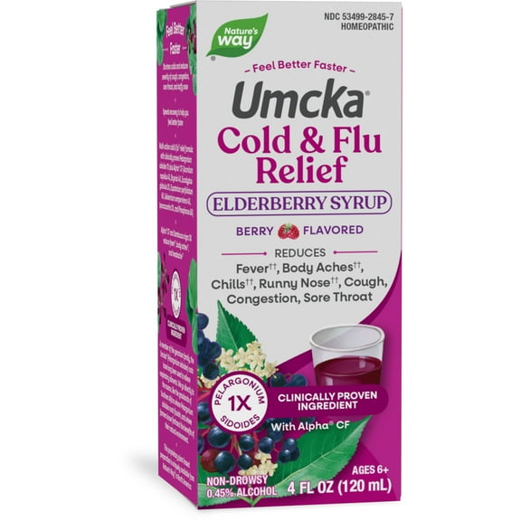 Nature's Way Umcka Cold & Flu Relief Elderberry Syrup††, Non-Drowsy, Berry Flavored, 4 Fl Oz