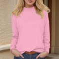 thumbnail image 2 of felwors Mock Neck Tops for Women Long Sleeve Basic Cute Fall Shirts Dressy Casual Lightweight Work Blouse Undershirt Pink, XL, 2 of 5