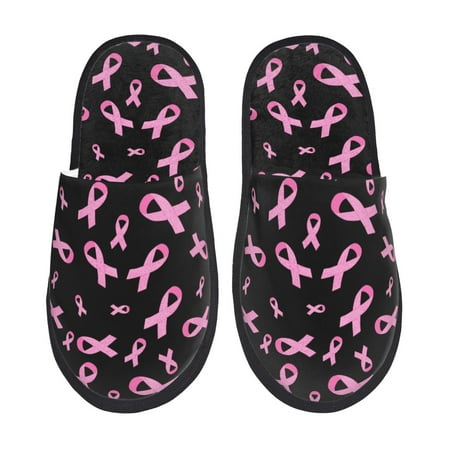 Balery Breast Cancer Awareness Slient Indoor Furry Fleece Comfort House Shoes Soft Non-Slip Home Shoes Cotton slippers House Slippers-- Medium