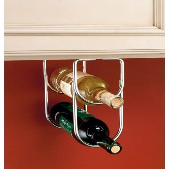 Double Wine Bottle Holder - Iron Wire Gauge Frame - Chrome Finish
