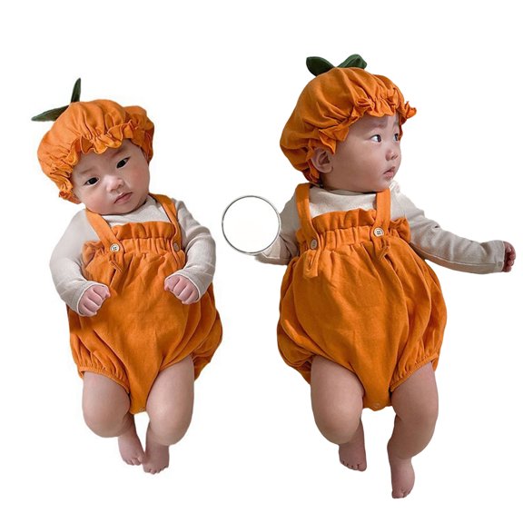 Halloween Baby Boy Clothes Sleeveless Pumpkin with Hats 2 PC Sets Baby Romper Shirt Toddler Boy Fall Clothes 18-24 Months Boy Clothes