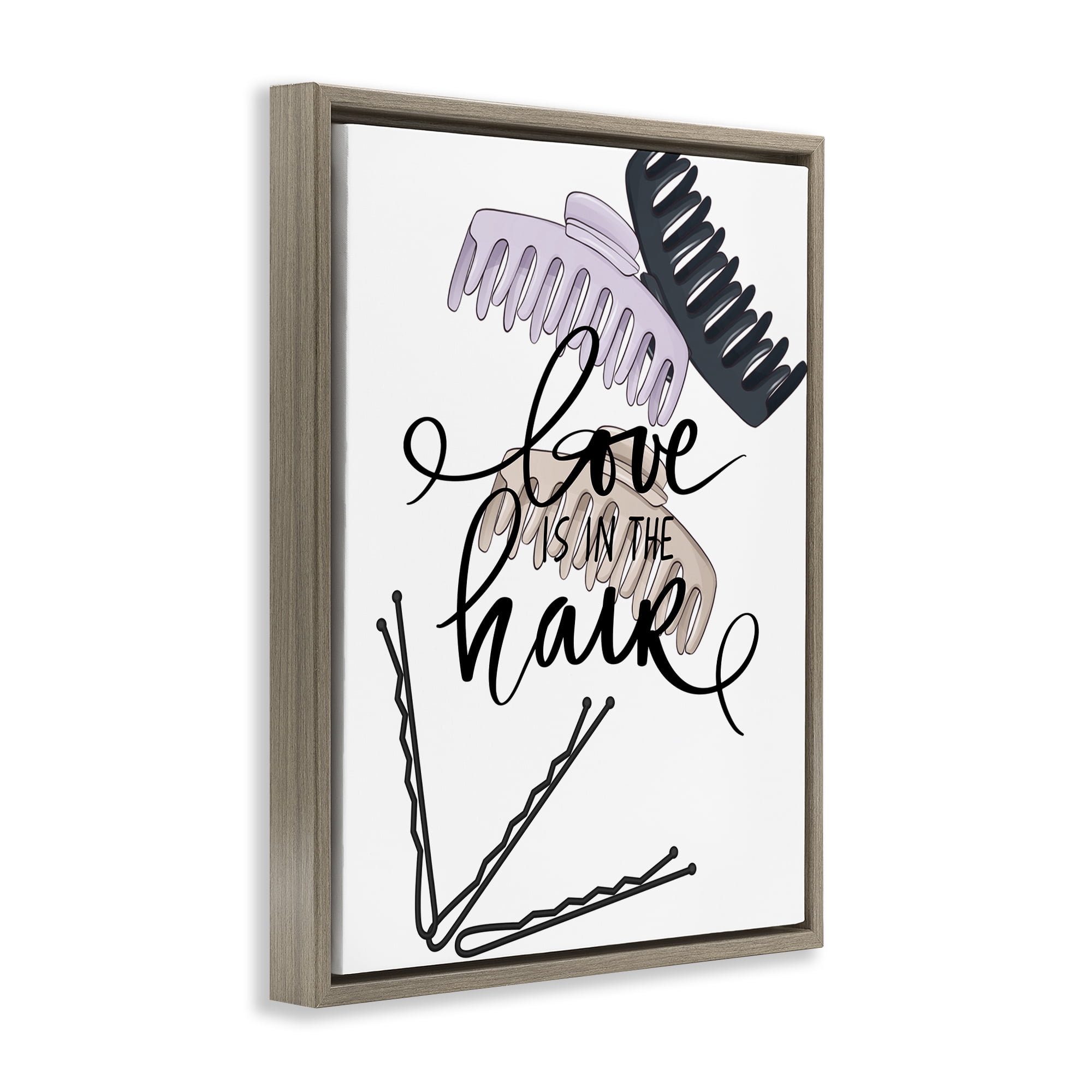 Stupell Industries Love Is In The Hair Brown Framed Floater Canvas Wall Art, design by Jesse Keith