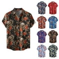 thumbnail image 4 of Hpapadks Men's Shirts Halloween Short Sleeve Floral Print Tops Lapel Button Down Multicolor Blouses Dress Shirts for Men Red XXXL, 4 of 5
