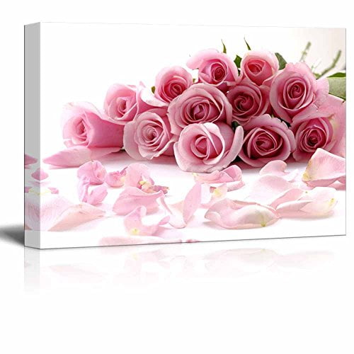 Impressions sur Toile Art Mural - Bouquet de Belles Fleurs Roses avec Pétales Décoration Murale Moderne/art Mural Galerie Étirée Giclée & Cadre en Bois. Prêt à Accrocher - 16 Pouces x 2