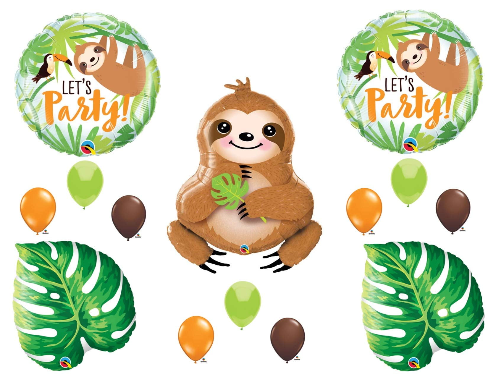 Sloth Let's Party Birthday Balloons Zoo Jungle Safari Monkey Decorations 