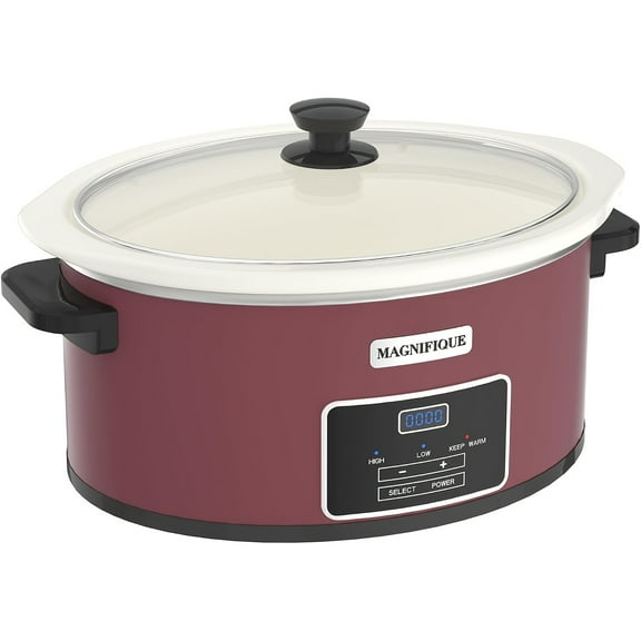 [Magnifique Slow Cooker] Programmable Slow Cooker, Magnifique 7 Quart | Red Stainless Steel, Perfect for Family Dinners, Kitchen Appliances