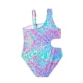 thumbnail image 3 of Girls One Piece Swimsuit Size 5-6 Cut Out Girls Swimwear Tankini Quick Drying Cute Floral Print Bathing Suit Spaghetti Strap Beach Swimwear Purple7-8 Years, 3 of 6