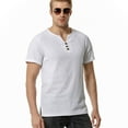 thumbnail image 2 of Jinda Men's Cotton Henley Shirt Soft Short Sleeve Tshirt Basic V Notch Neck Fashion Summer Slim Fit Comfy Linen Henley Cool Tee White Large, 2 of 4