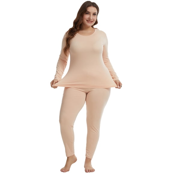 MANIFIQUE Plus Size Thermal Underwear for Women Long Johns Base Layer Top and Bottom Sets XL-5XL
