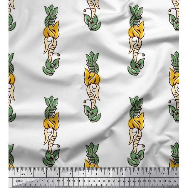 Soimoi Modal Satin Fabric Leaves & Floral Block Decor Fabric Printed Yard 42 Inch Wide
