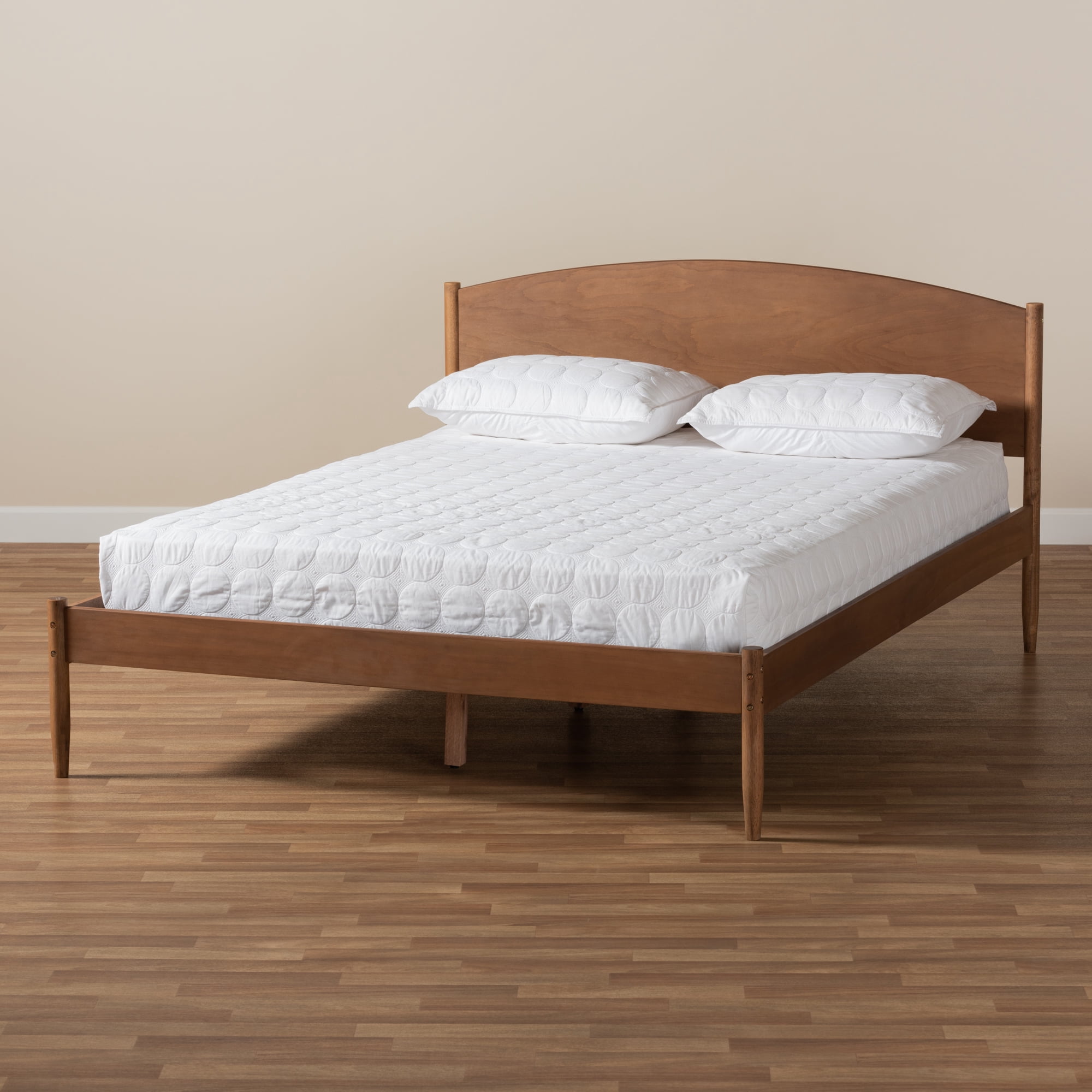 Baxton Studio Leanora MidCentury Modern Ash Wanut Finished Full Size Wood Platform Bed