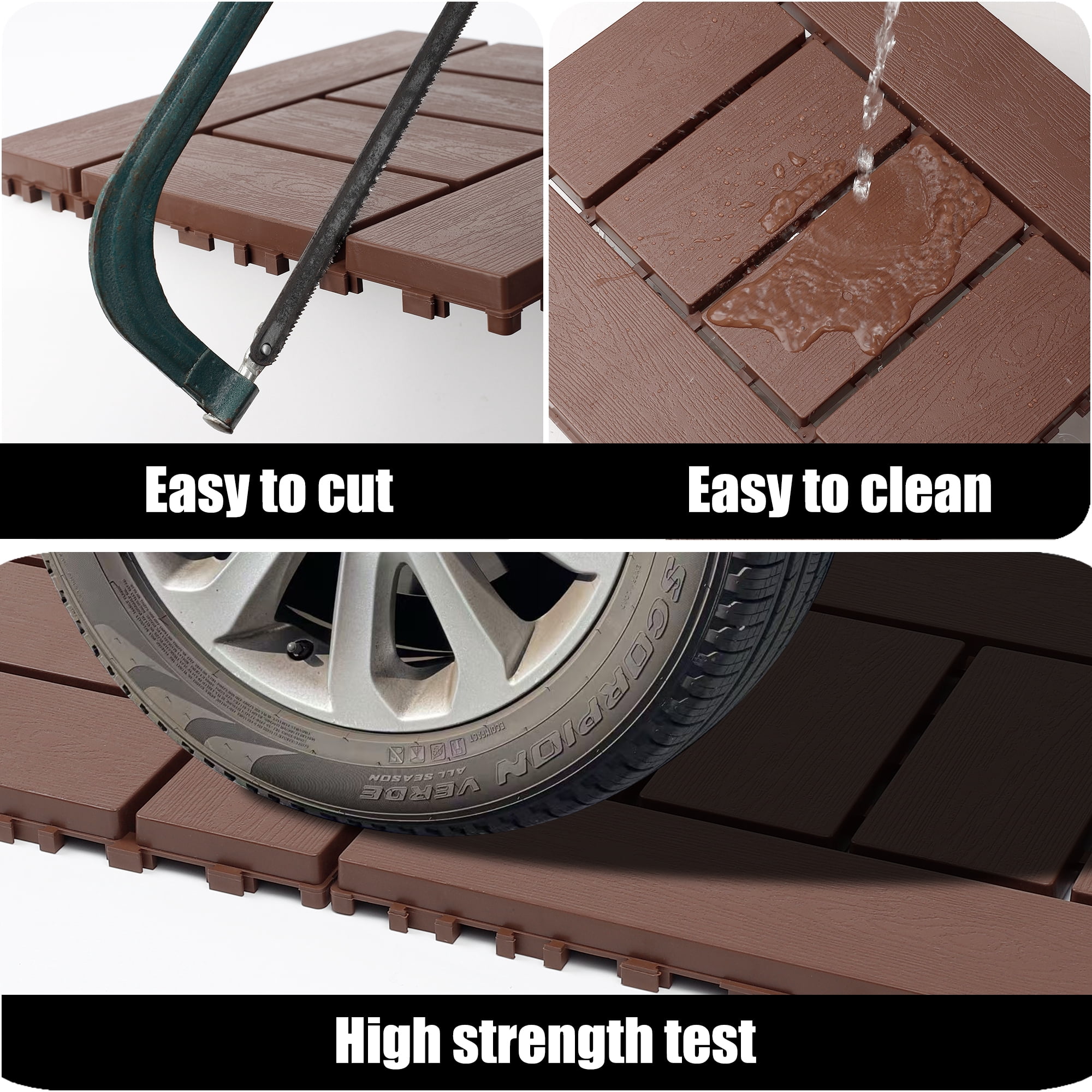 Interlocking Deck Tiles 12x12 Inch Outdoor Flooring, Waterproof PP Patio Floor Tiles DIY