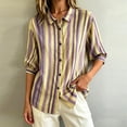 thumbnail image 4 of Morttic Women's Striped Lapel Collar Button Down Shirt – Collared Puff 3/4 Sleeve Blouse, Casual Loose Summer Top Yellow，L, 4 of 6