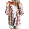 thumbnail image 2 of Womens Cardigans Women's Long Sleeve Plaid Hooded Drawstring Single Breasted Cardigan Tops on Clearance, 2 of 9
