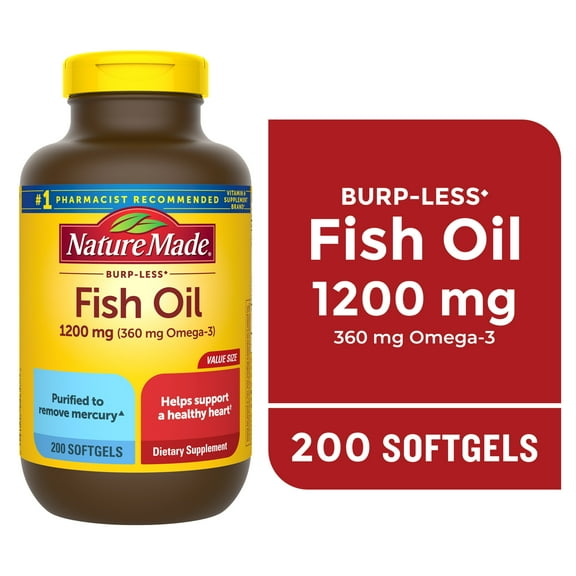 Nature Made Burp Less Fish Oil 1200 mg Softgels, Fish Oil Supplements, 200 Count