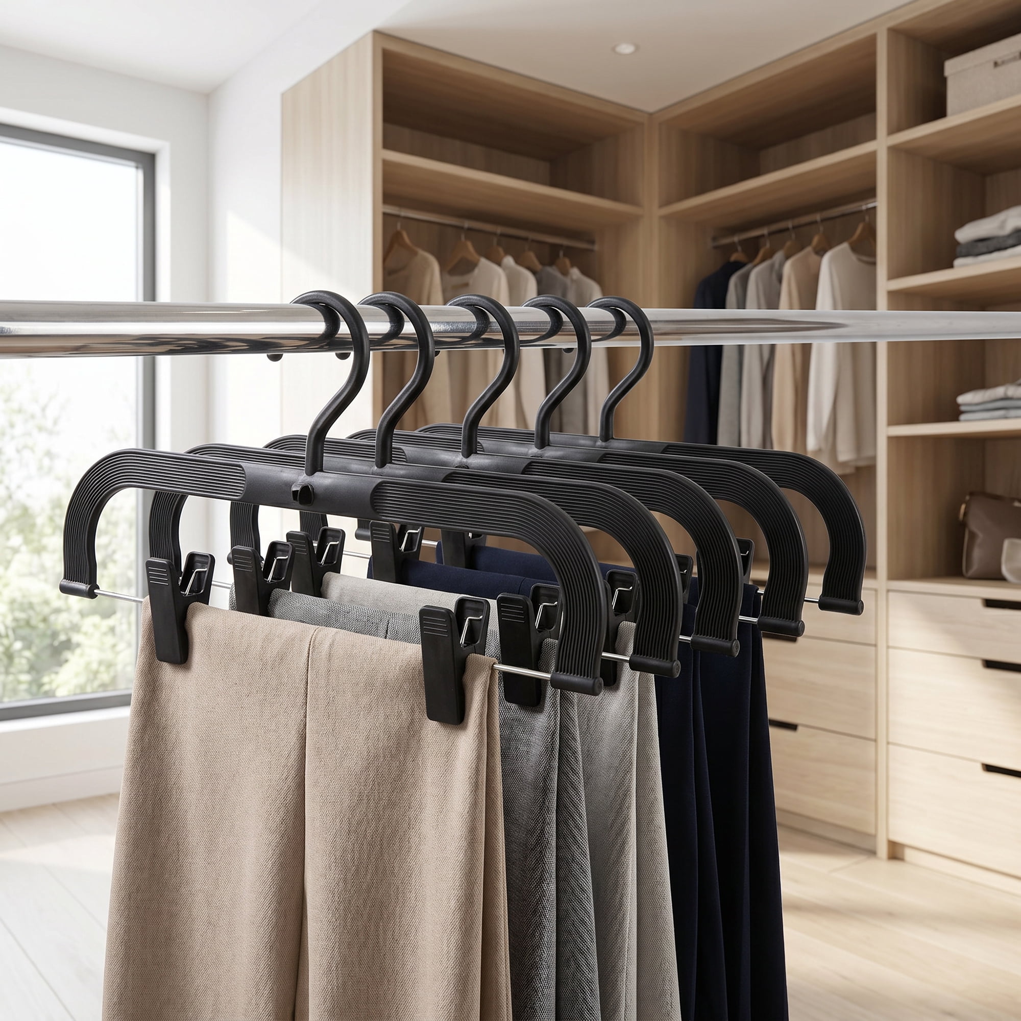 Unique Bargains 5Pcs Plastic Pants Space Saving Hangers Closet Organizer Black 13.8" x 7.1"