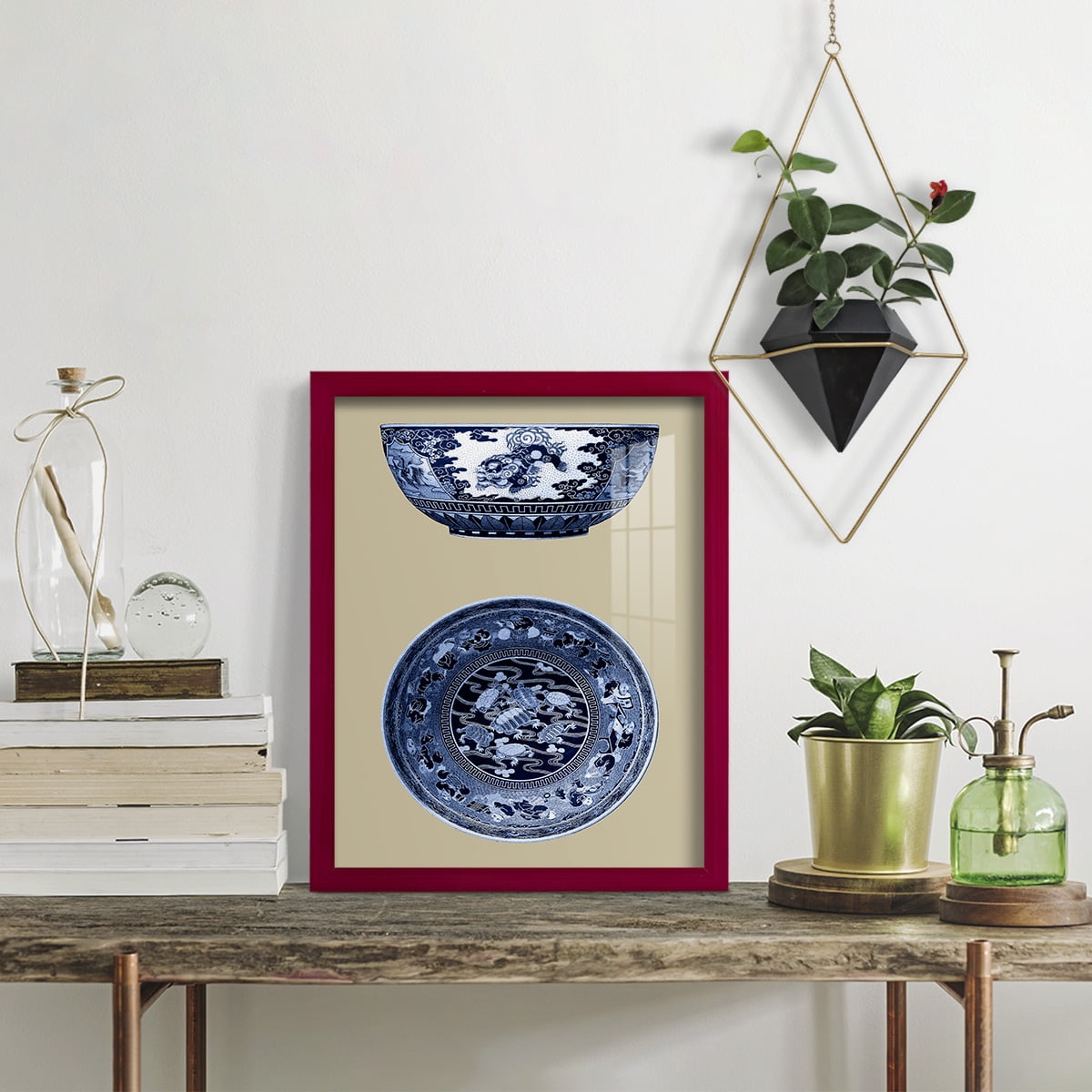 Porcelain in Blue and White I -Framed Print w/glass-Cherry Red