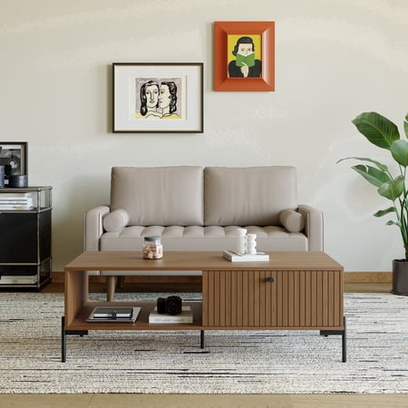 ZARKEA- 58" Upholstered Mid-Century Modern Faux Leather Square Arm Beige Sofa Loveseat