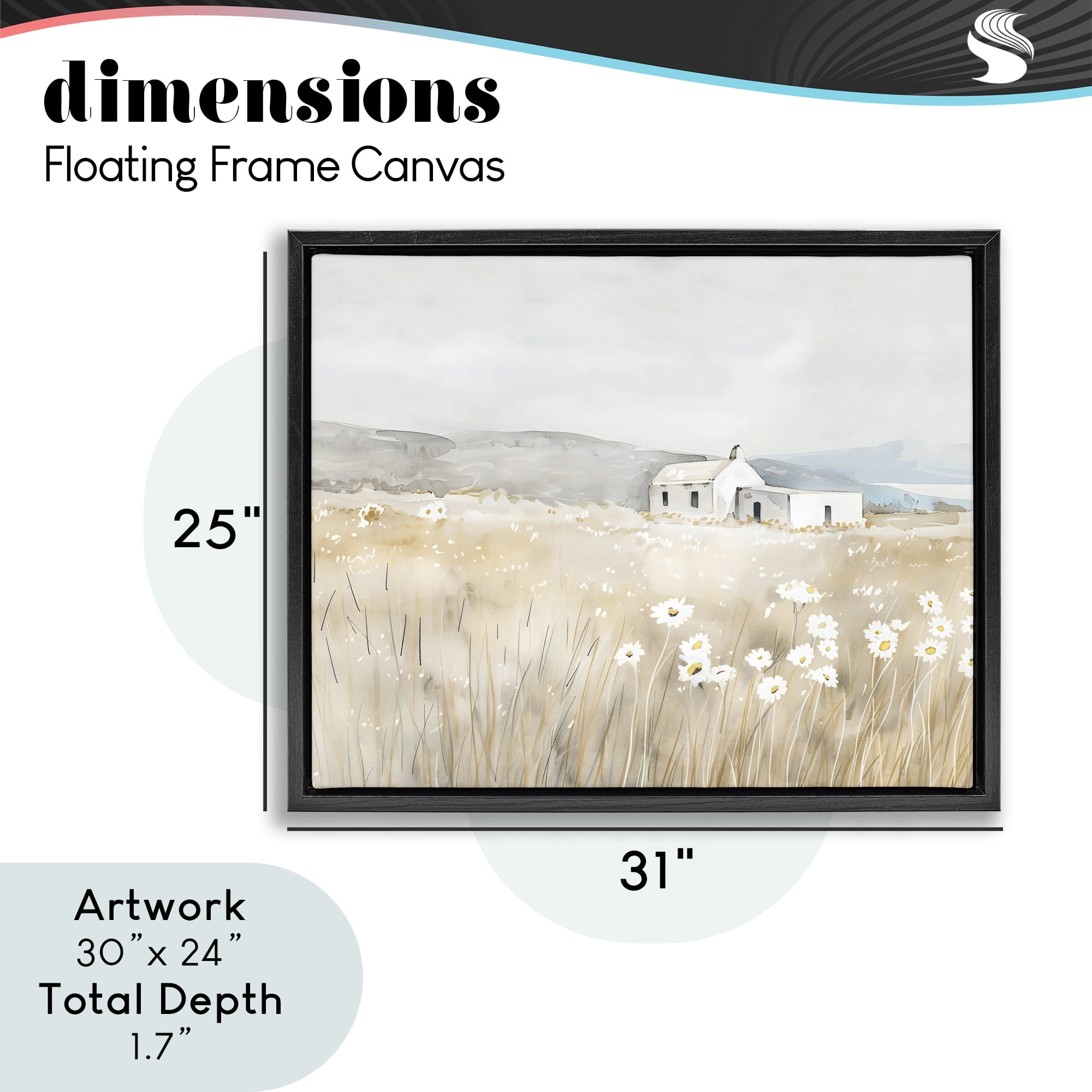 Stupell Industries Rustic Landscape Daisy Meadow Black Framed Floater Canvas Wall Art, design by Creative Studio