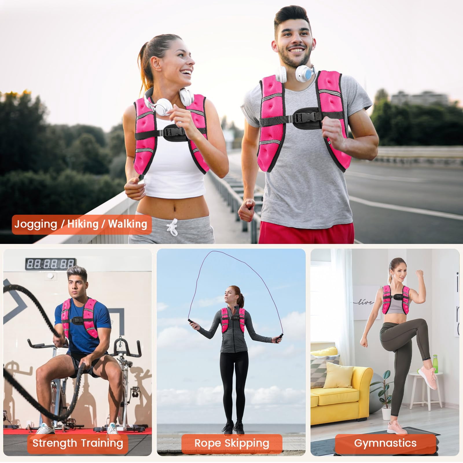 Pink 8 Lb Weighted Vest for Strength Running Workout Jogging Walking