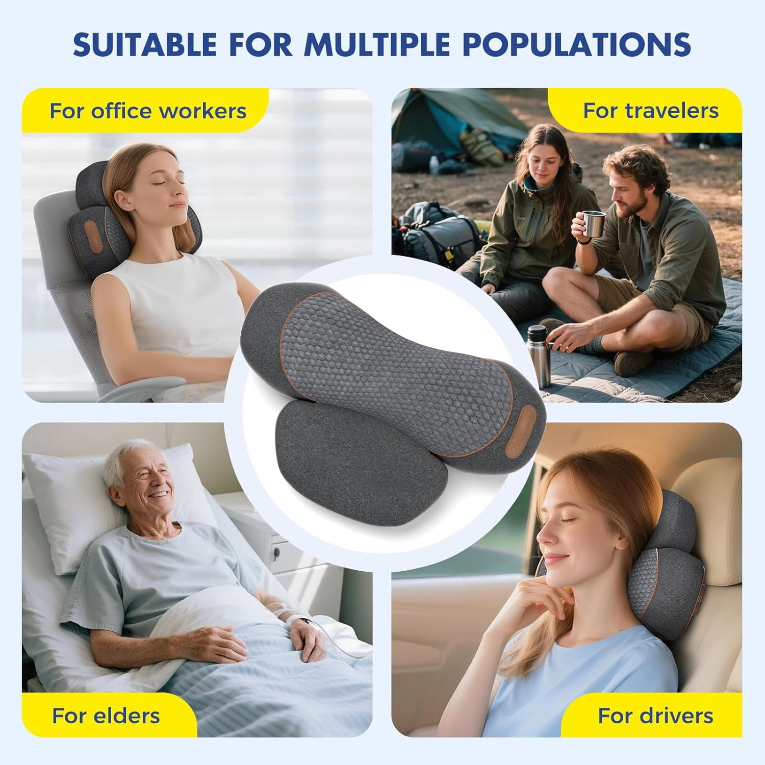 3-in-1 Neck Massager Pillow with Heating and Cervical Traction - Deep Tissue Massage for Pain Relief, Ergonomic Shoulder Massage Pillow, Neck Hump Corrector Ideal Gift for Women and Men Corded