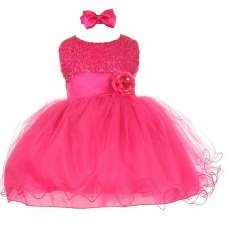 Ballerina Style Dresses - Little Girls Fuchsia Sequin Tulle Ballerina Flower Girl Headband Dress 2T