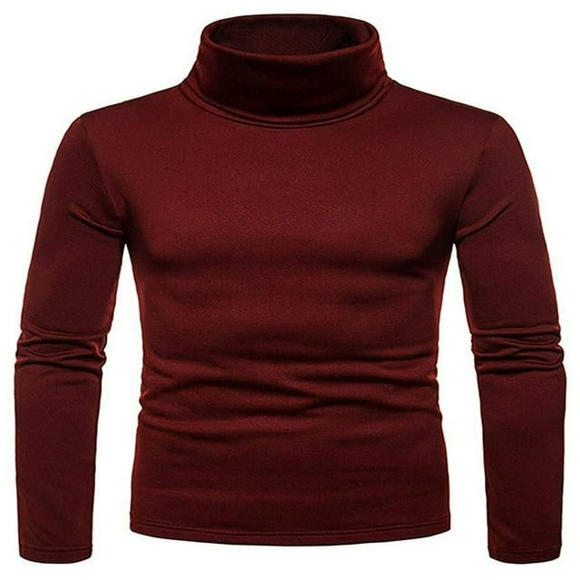 Chandails Thermiques en Coton pour Hommes Col Roulé Extensible T-Shirt Col Montant Ajusté Vin Rouge TG