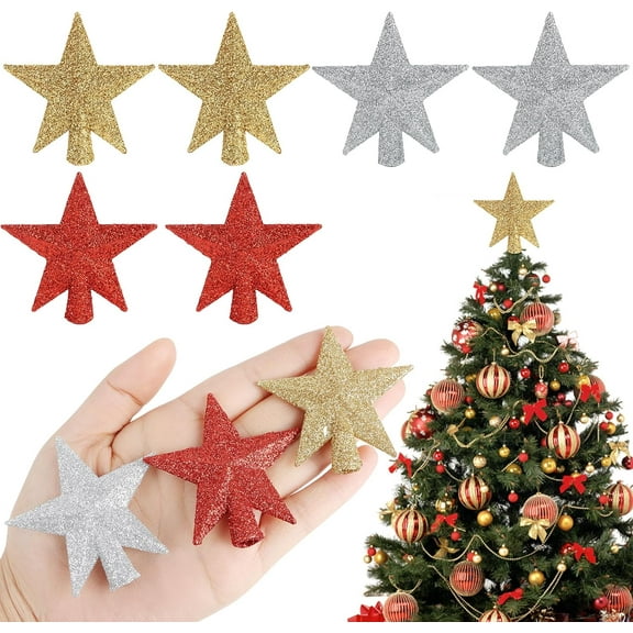 Mini Christmas Tree Topper Star,6pcs Christmas Tree Topper Star Treetop for Small Christmas Tree Craft Home Decoration