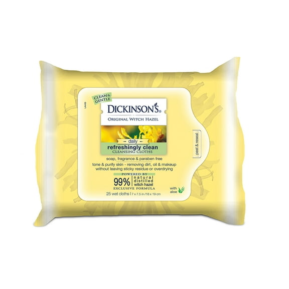 Dickinson's Original Refreshingly Clean Daily Cleansing Cloths, Witch Hazel and Aloe, 25 Count