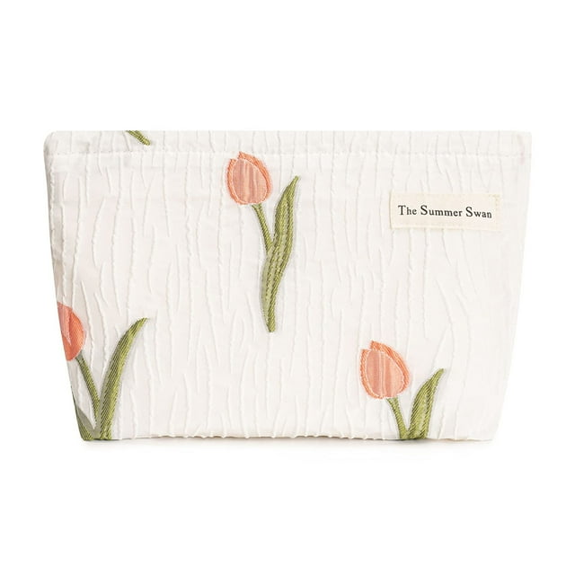 Estuche de maquillaje The Summer Swan, organizador estético grande, con forma de tulipán
