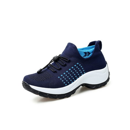 

Eloshman Women s Fashion Sneakers Comfortale Athetic Casual Wide Width Running Walking Non Slip Sock Shoes Ladies Blue 5.5