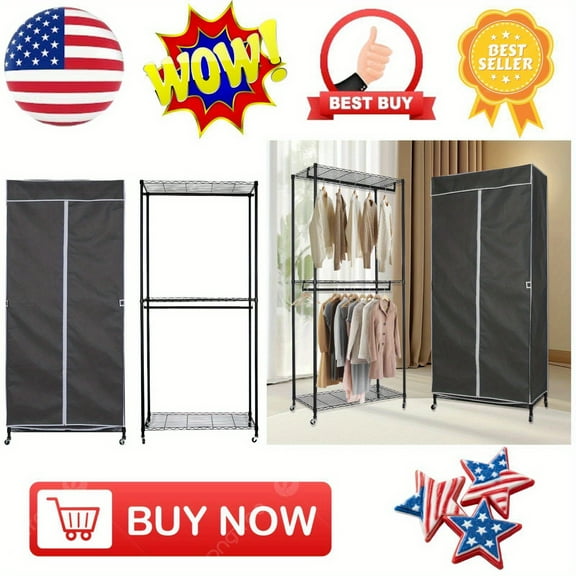 Wheeled Clothes Organizer Multi-Functional Portable Storage Cabinet - With Lid Coat Shirt Dress Storage Rack Mobile Wardrobe