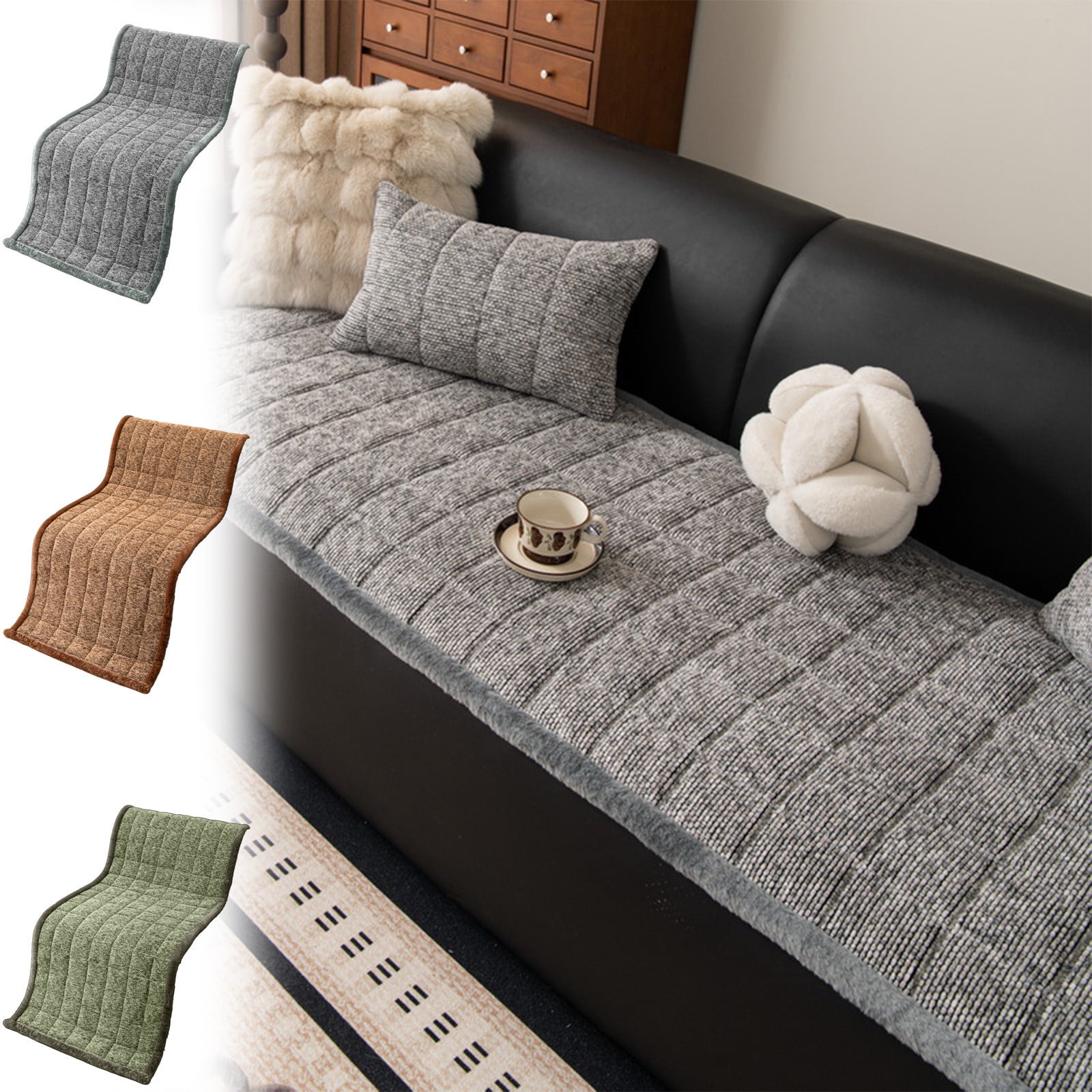 Non-Slip Sofa Cushion Non-Slip Sofa Cushion, Thick Plush Quilted Bench Pad, Warm Seat Cover for Couch and Chair, 51x20 Inches, Gray Thick Bench Pad