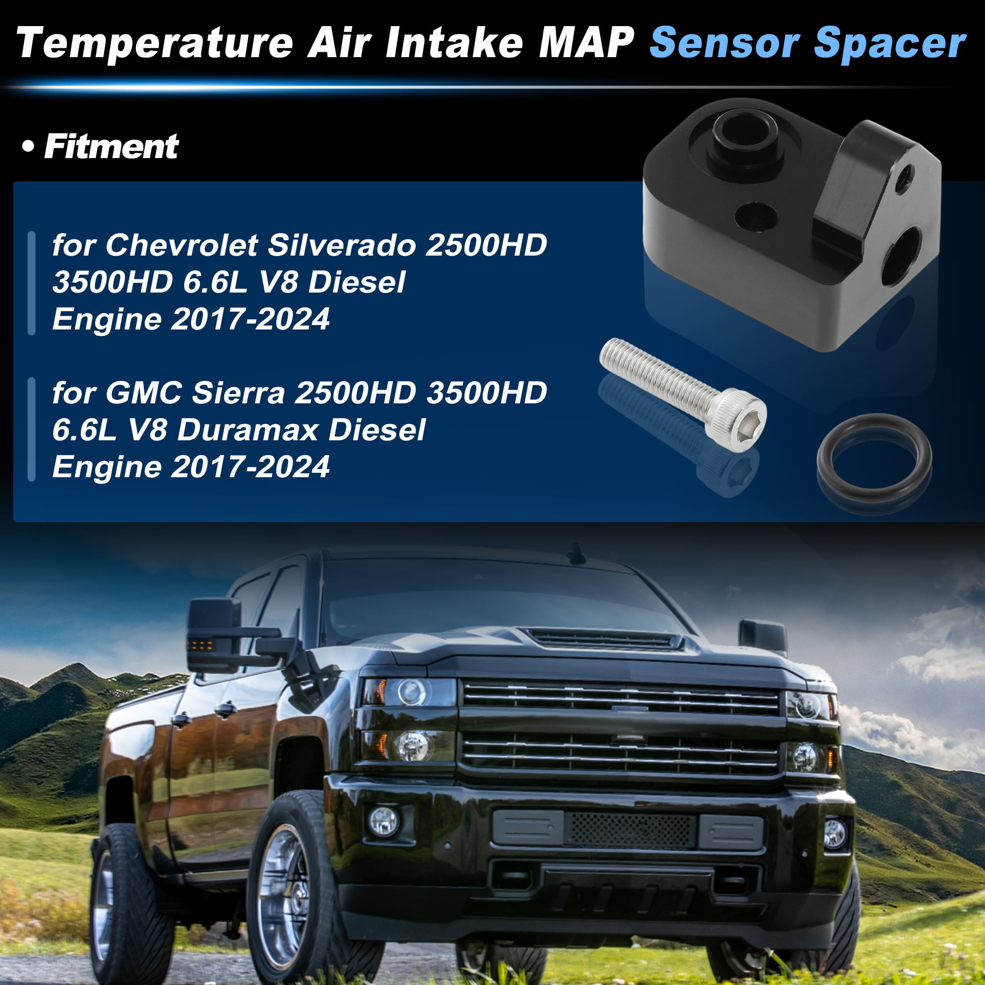 Temperature Air Intake Sensor Spacer MAP Spacer Kit for Chevy for Chevrolet Silverado for GMC Sierra 2500HD 3500HD 6.6L V8 Diesel Engine 2017-2024 Black