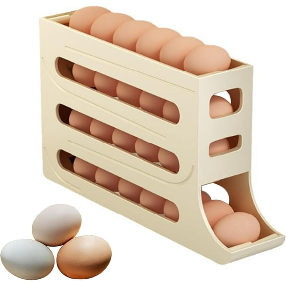 4 Tiers Egg Holder for Fridge - Auto Rolling Fridge Egg Organizer, Space-Saving Egg Dispenser Holder, 30 Eggs Fridge Egg Rack Large Capacity Egg Dispenser for Refrigerator(Yellow)