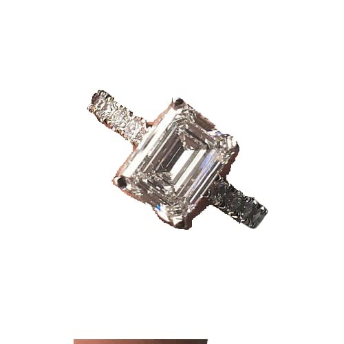 HeartsAndYou 4ct Emerald Cut Moissanite Engagement Ring for Women Round Accents 18k White Gold over Silver