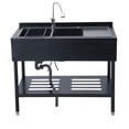 thumbnail image 1 of 39x24x47in Stainless Steel Double Bowl Utility Sink Freestanding Commercial Kitchen Basin with Faucet Workbench Drainboard Storage Adjustable Legs for Restaurant Bar Home Food Truck, 1 of 8
