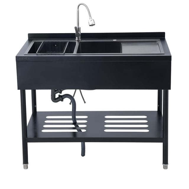 39x24x47in Stainless Steel Double Bowl Utility Sink Freestanding Commercial Kitchen Basin with Faucet Workbench Drainboard Storage Adjustable Legs for Restaurant Bar Home Food Truck